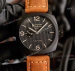 All Black Panerai Radiomir GMT Automatic Watch 45mm Brown Leather Strap High Copy
